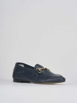 Mocassino tacco 1 cm blu pelle