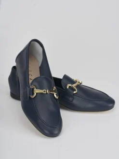 Mocassino tacco 1 cm blu pelle