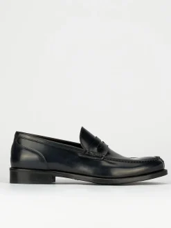 Mocassino tacco 2 cm blu pelle