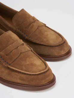 Mocassino tacco 1 cm marrone camoscio