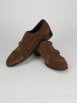 Monk strap tacco 2 cm marrone camoscio