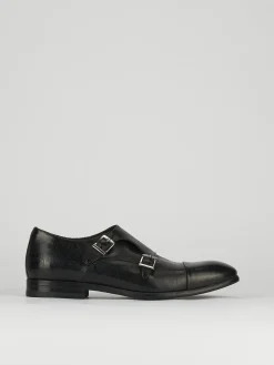 Monk strap tacco 2 cm nero pelle