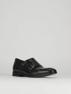 Monk strap tacco 2 cm nero pelle