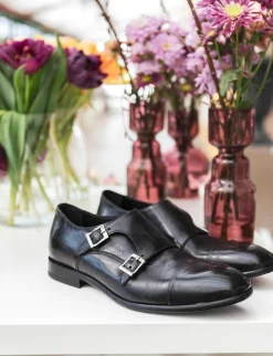 Monk strap tacco 2 cm nero pelle