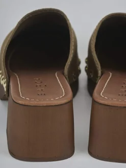 Sabot tacco 5 cm verde camoscio