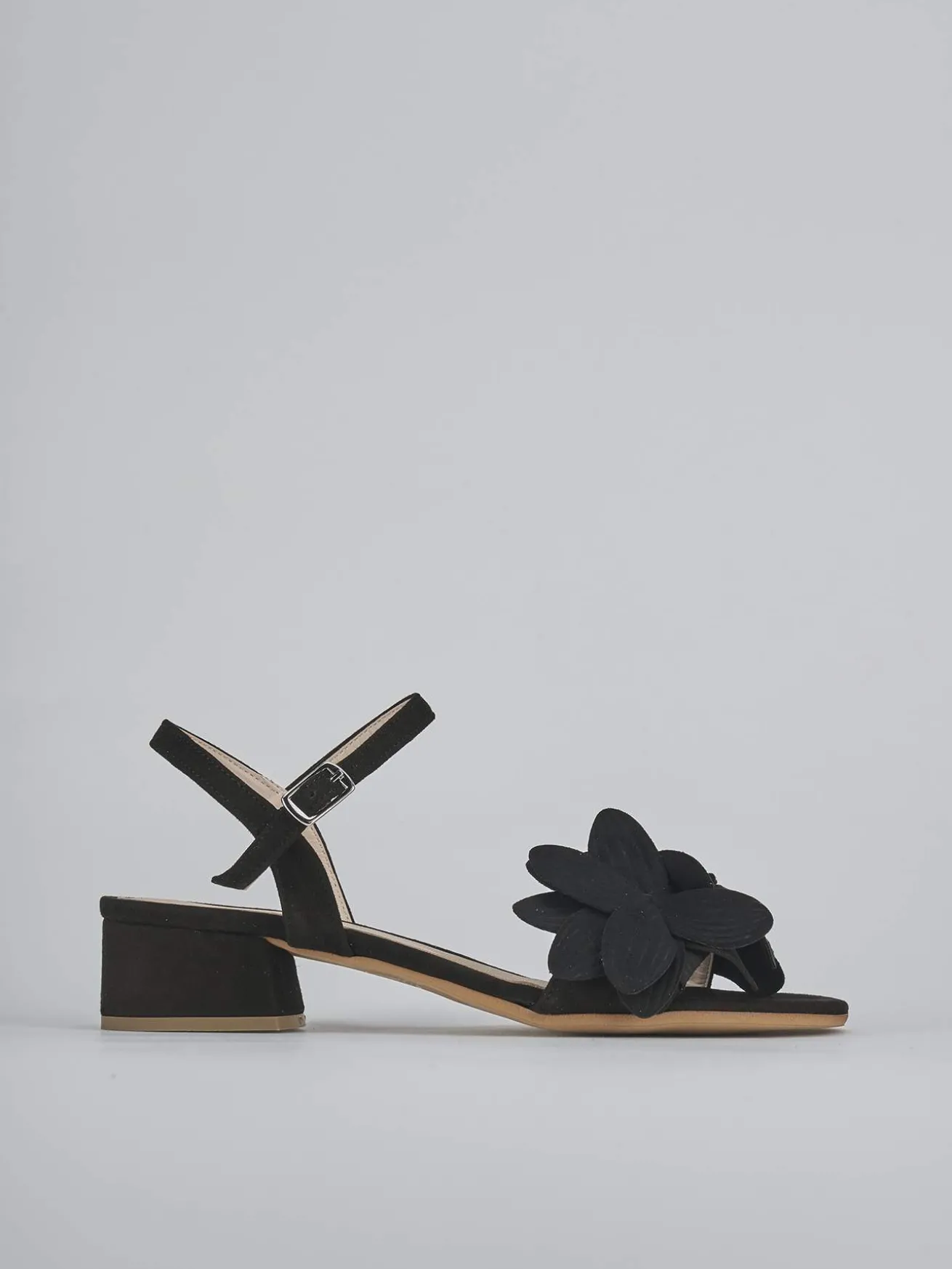 Sandali tacco 3cm camoscio nero