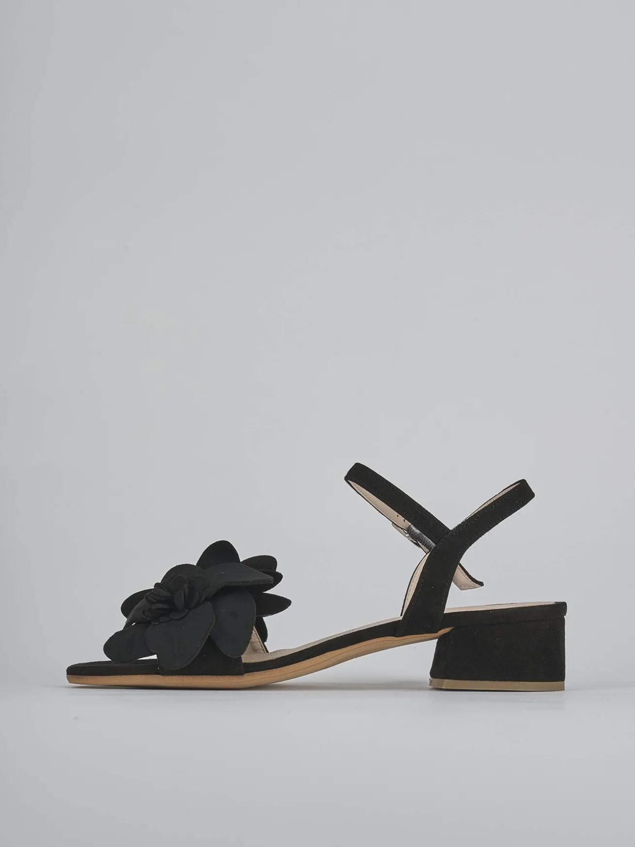 Sandali tacco 3cm camoscio nero