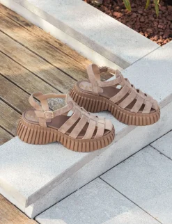 Sandali tacco 4cm camoscio beige