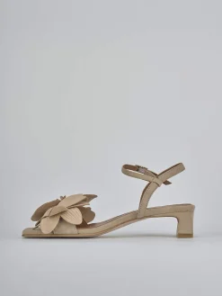 Sandali tacco 4cm camoscio beige