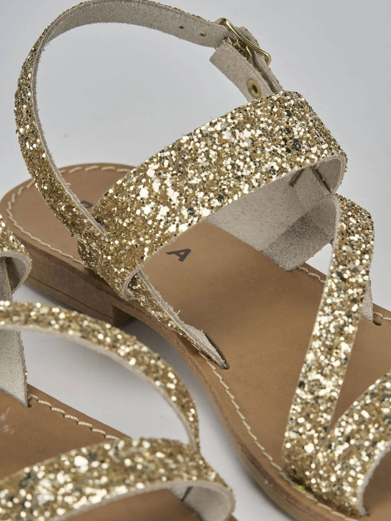 Sandali tacco 1cm glitter oro