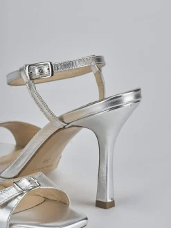 Sandali tacco 9cm laminato argento