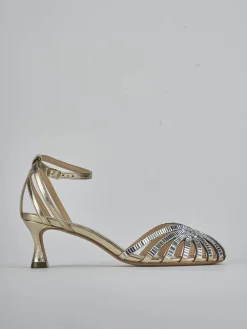 Sandali tacco 9cm laminato oro