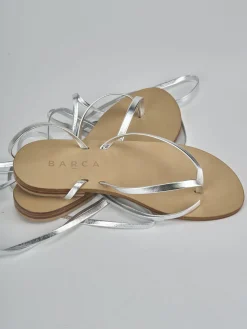 Sandali tacco 1cm laminato argento