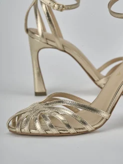 Sandali tacco 9cm laminato oro