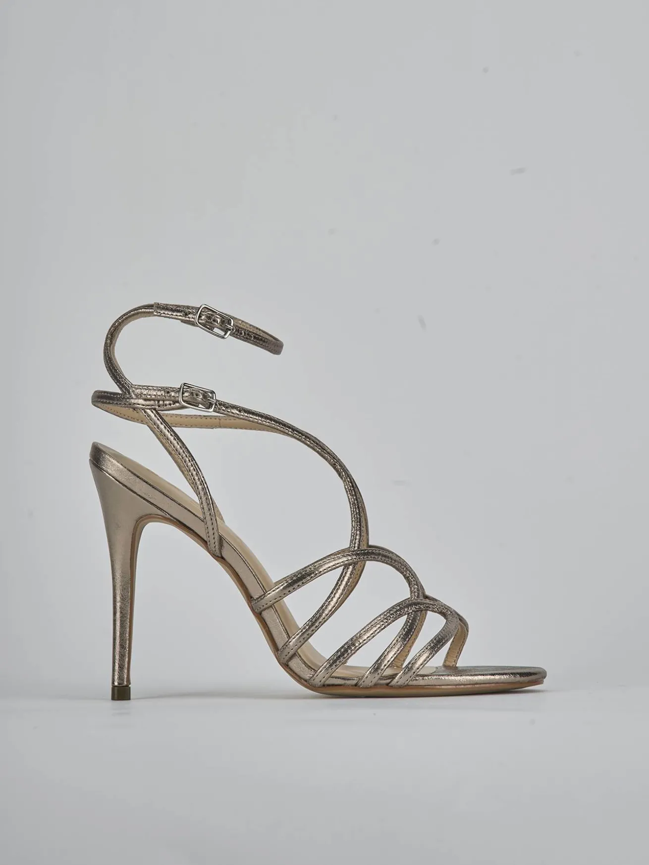 Sandali tacco 10cm laminato argento