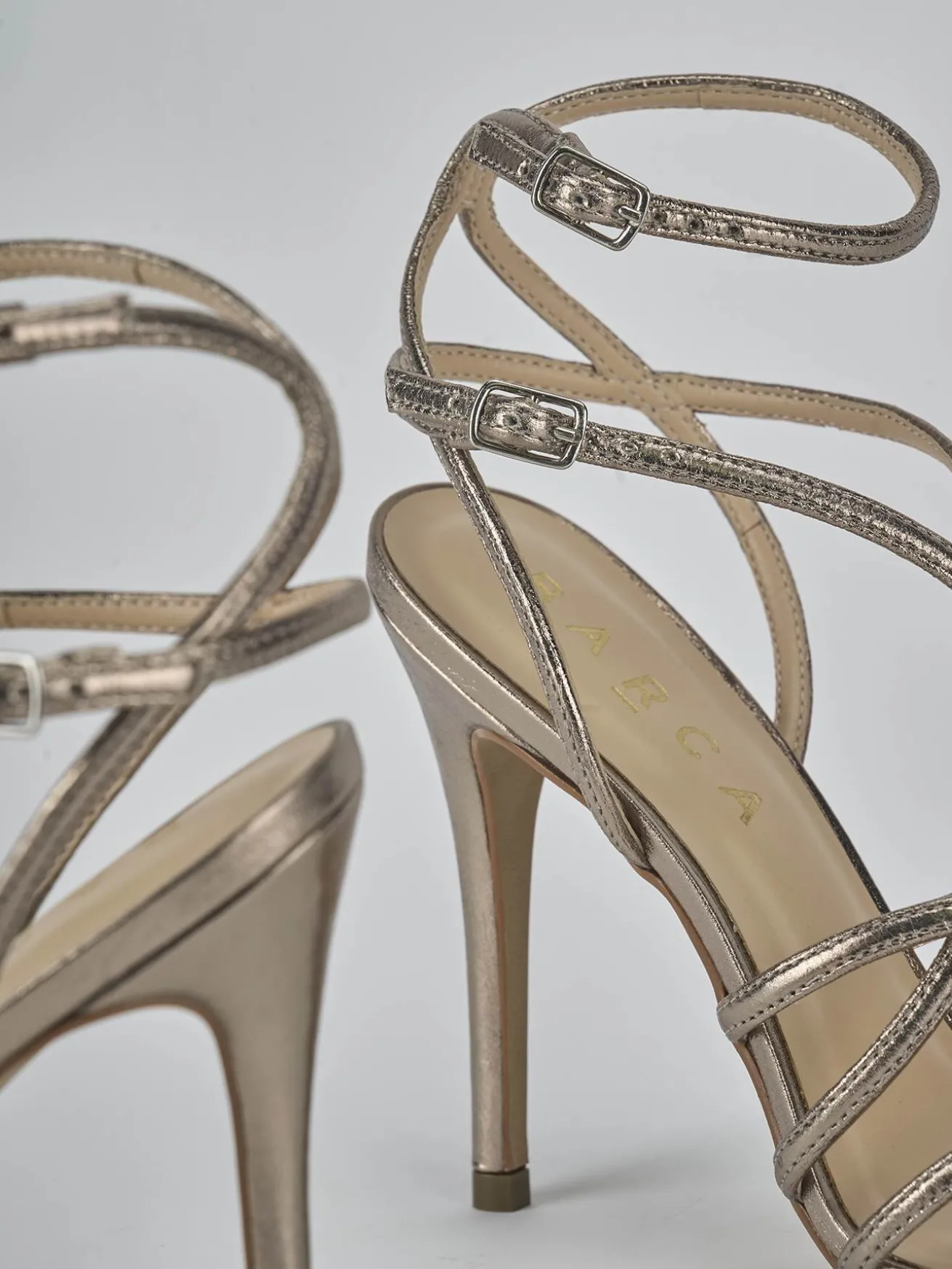 Sandali tacco 10cm laminato argento