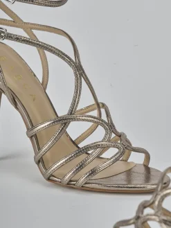 Sandali tacco 10cm laminato argento