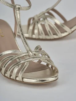 Sandali tacco 5cm laminato oro