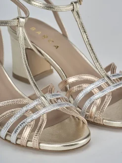 Sandali tacco 5cm laminato oro