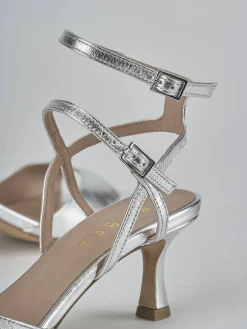 Sandali tacco 5cm laminato argento
