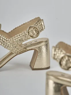 Sandali tacco 6cm laminato oro