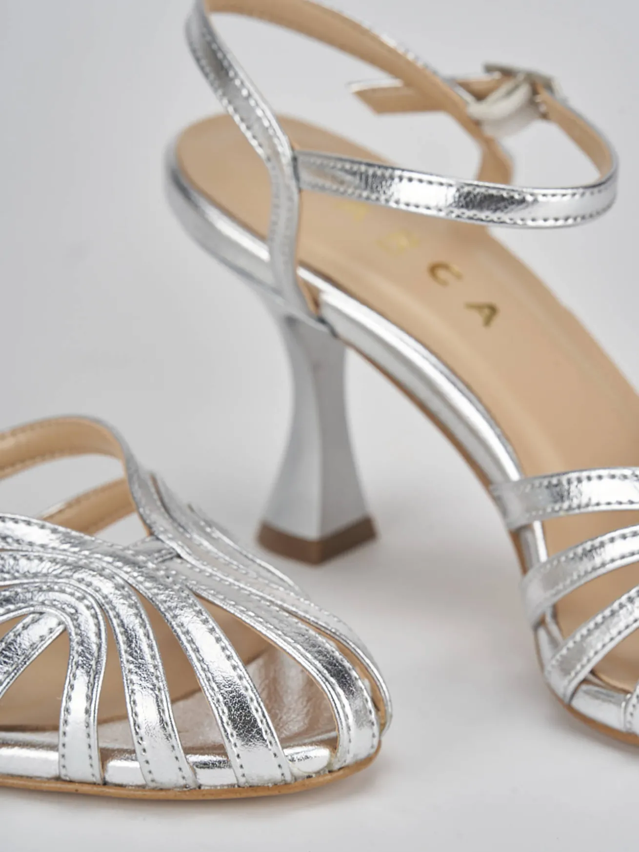 Sandali tacco 6cm pelle argento