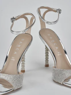 Sandali tacco 9cm pelle argento