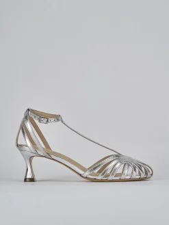 Sandali tacco 5cm pelle argento