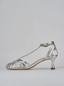 Sandali tacco 5cm pelle argento