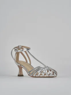 Sandali tacco 5cm pelle argento