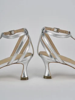 Sandali tacco 5cm pelle argento