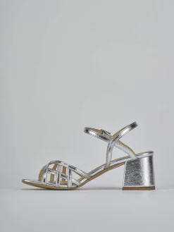 Sandali tacco 5cm pelle argento
