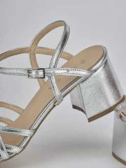 Sandali tacco 5cm pelle argento