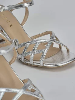 Sandali tacco 5cm pelle argento