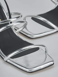 Sandali tacco 8cm pelle argento