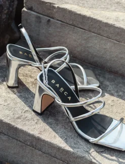 Sandali tacco 8cm pelle argento