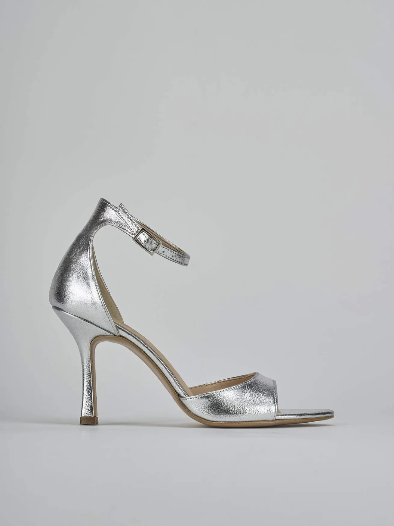 Sandali tacco 9cm pelle argento