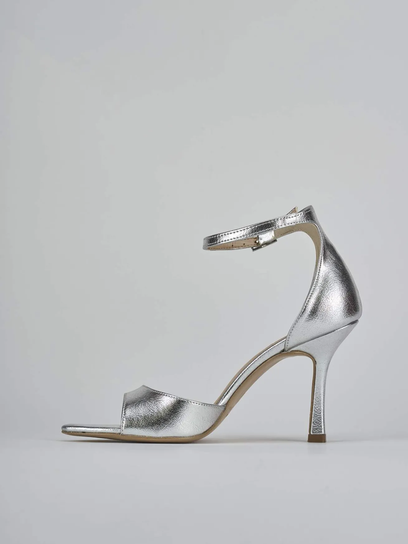 Sandali tacco 9cm pelle argento