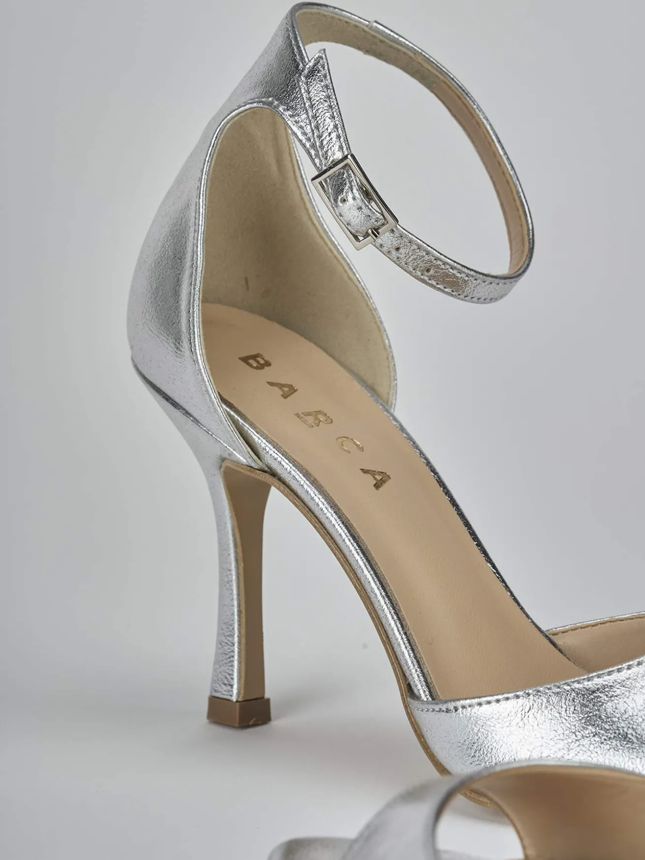 Sandali tacco 9cm pelle argento