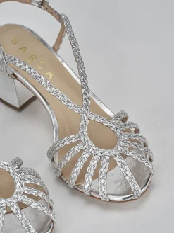 Sandali tacco 5cm pelle argento