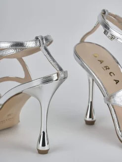 Sandali tacco 8cm pelle argento