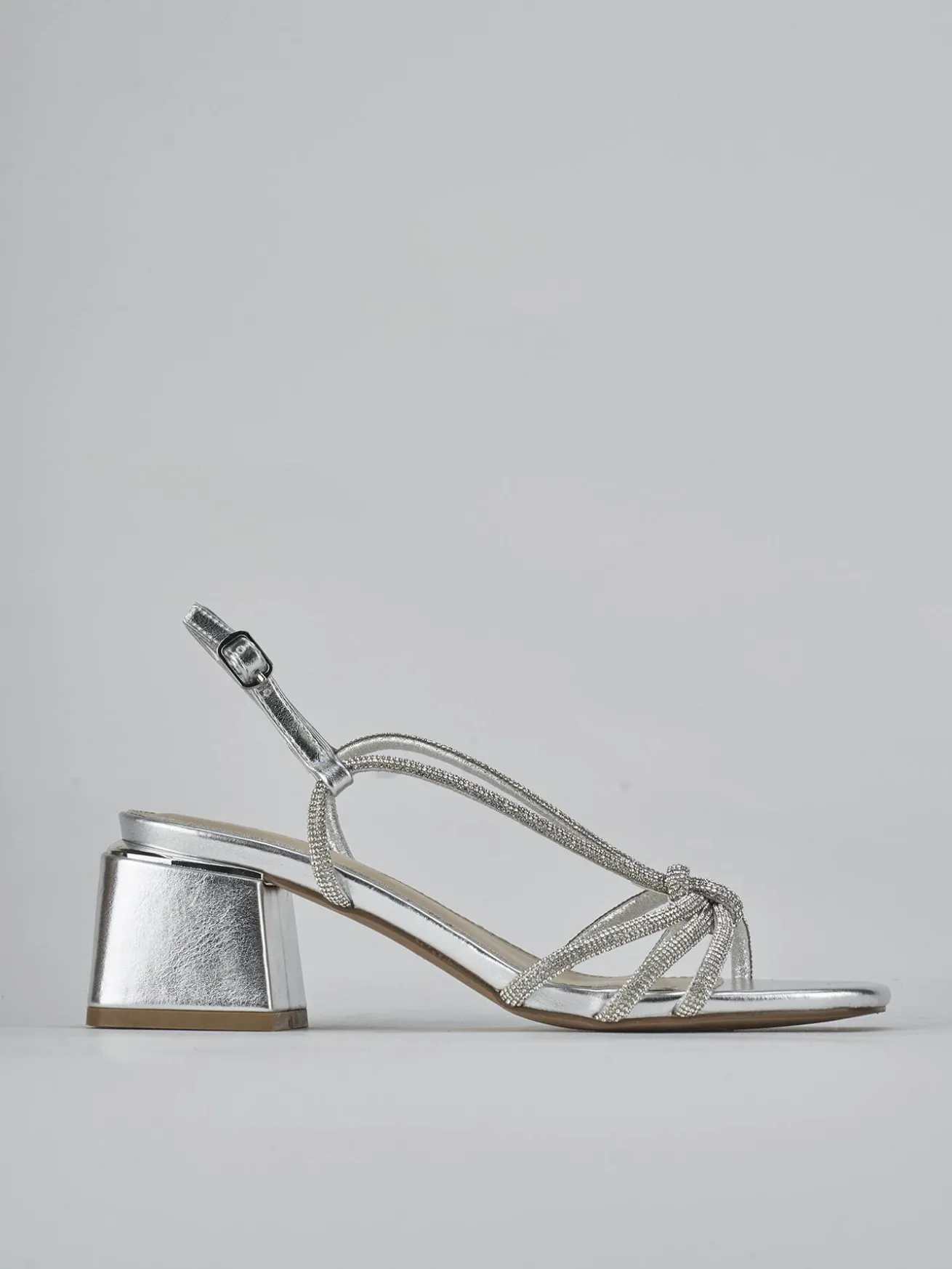 Sandali tacco 5cm pelle argento