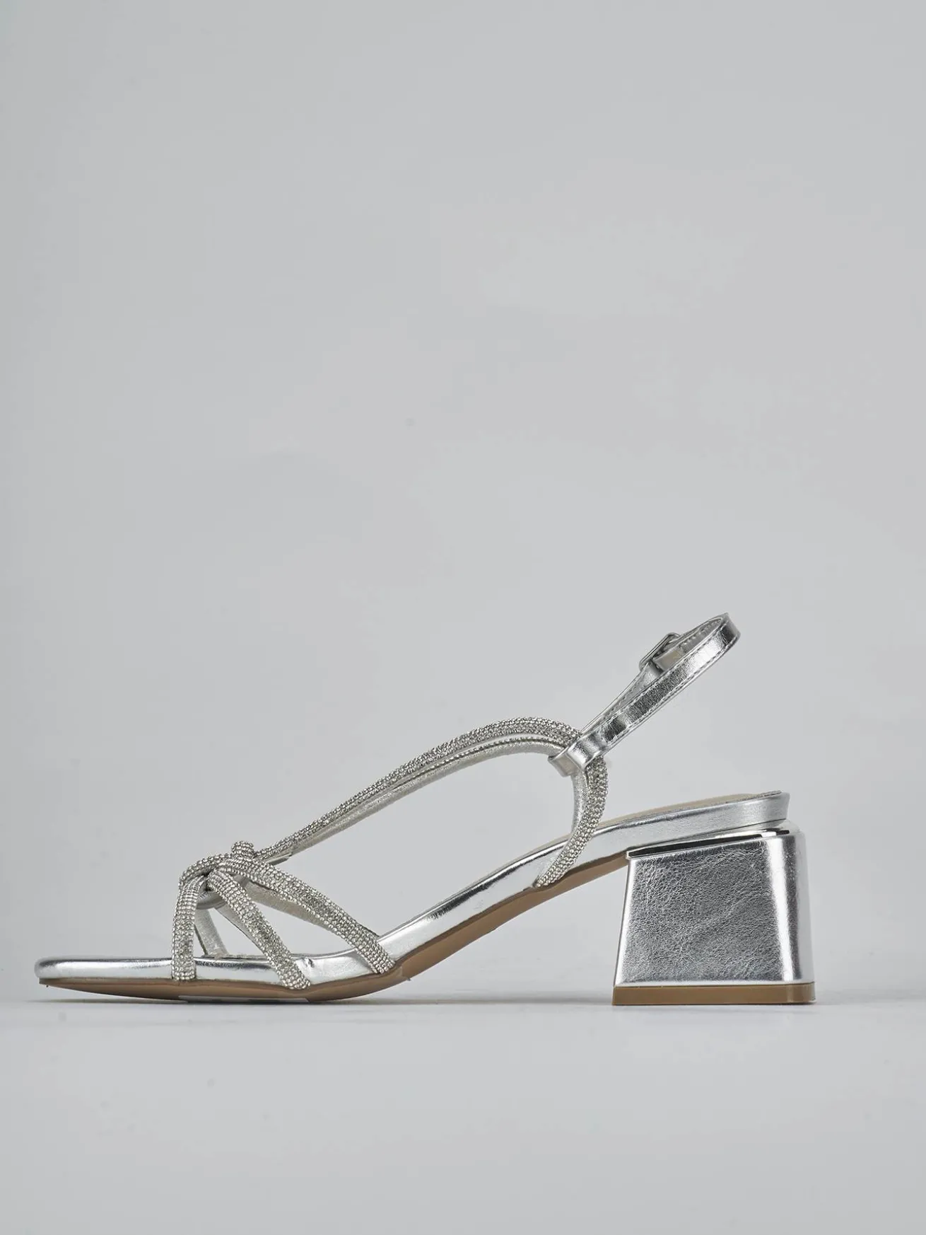 Sandali tacco 5cm pelle argento