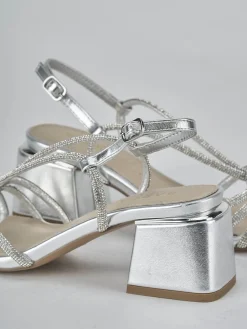 Sandali tacco 5cm pelle argento