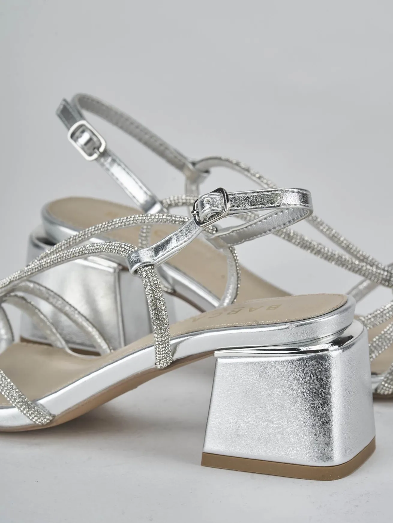 Sandali tacco 5cm pelle argento