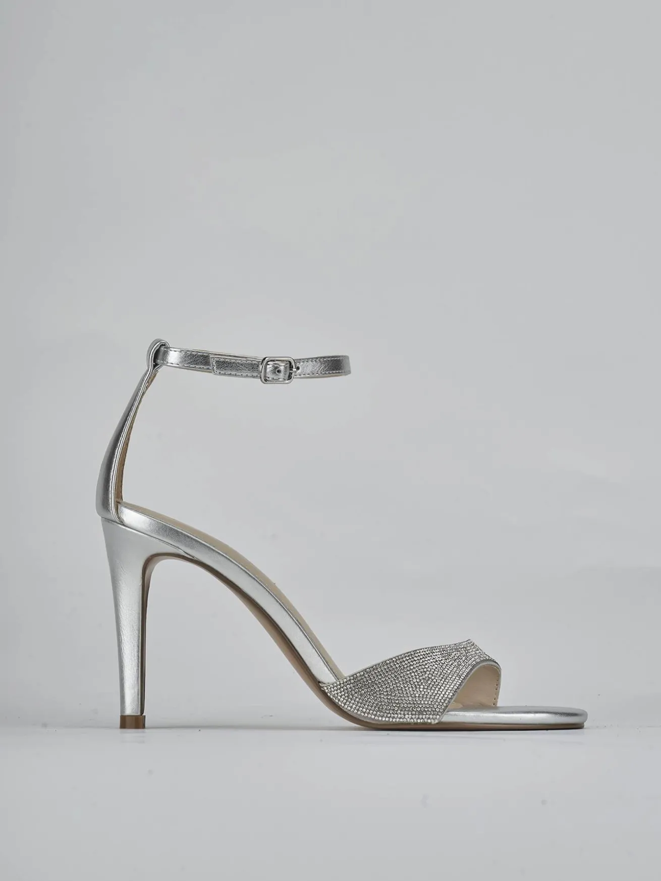 Sandali tacco 8cm pelle argento