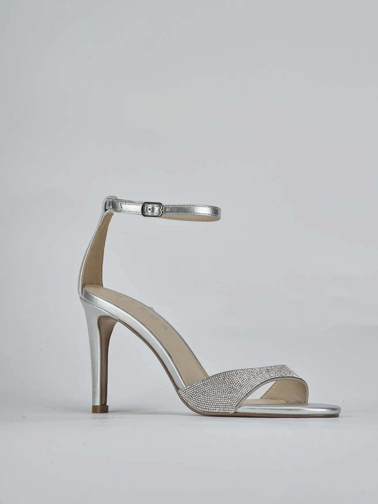 Sandali tacco 8cm pelle argento