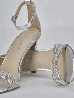 Sandali tacco 8cm pelle argento