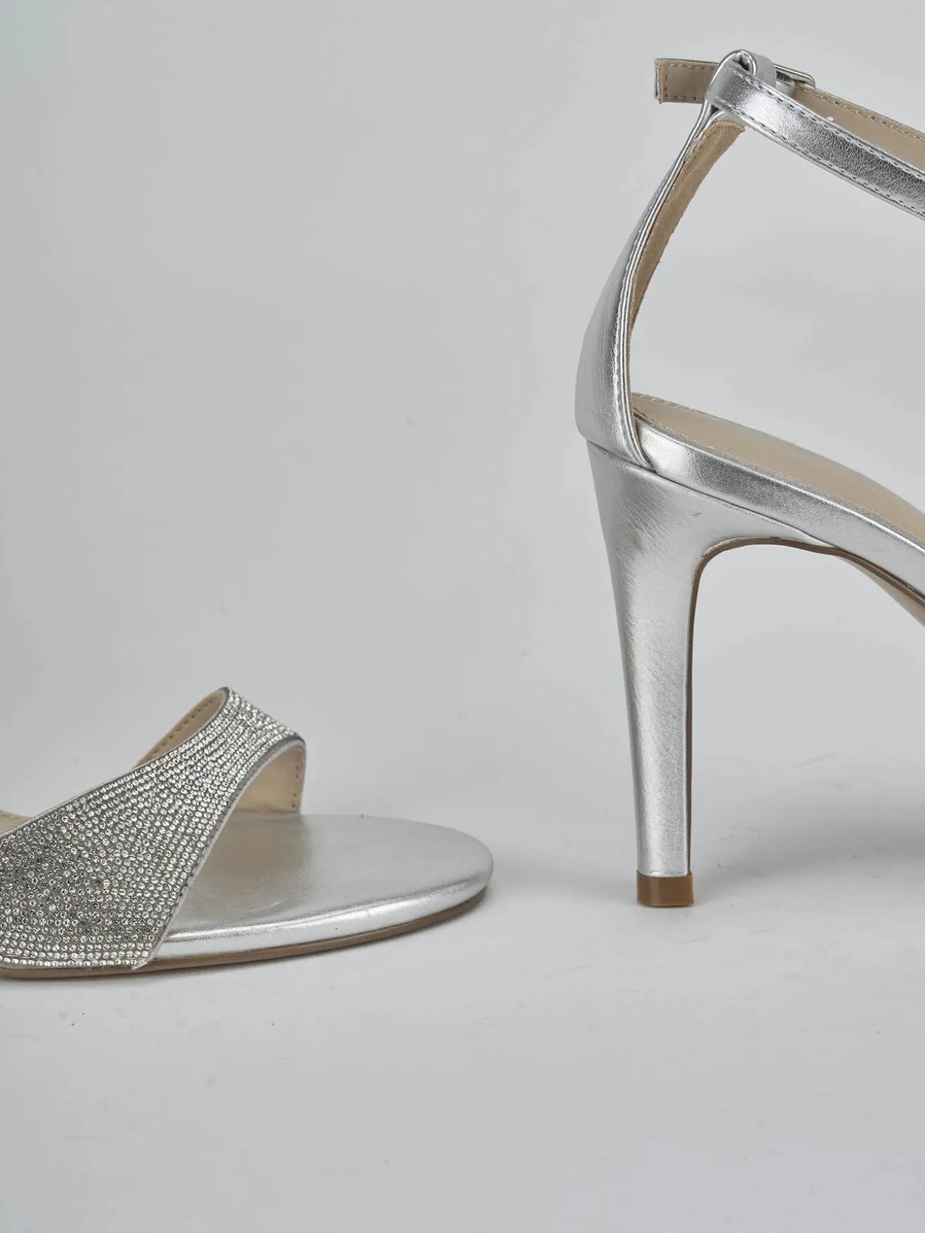 Sandali tacco 8cm pelle argento