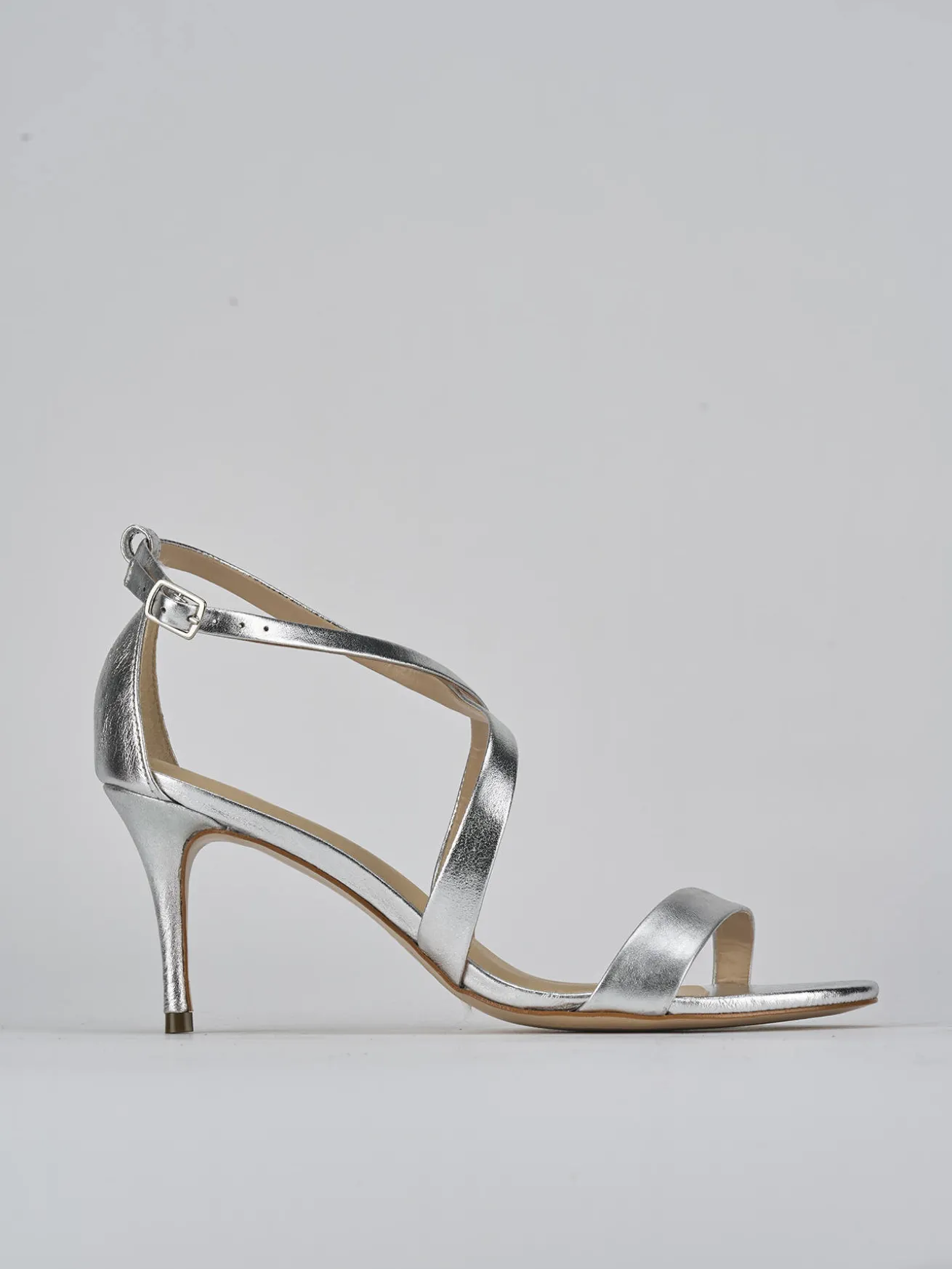 Sandali tacco 7cm pelle argento